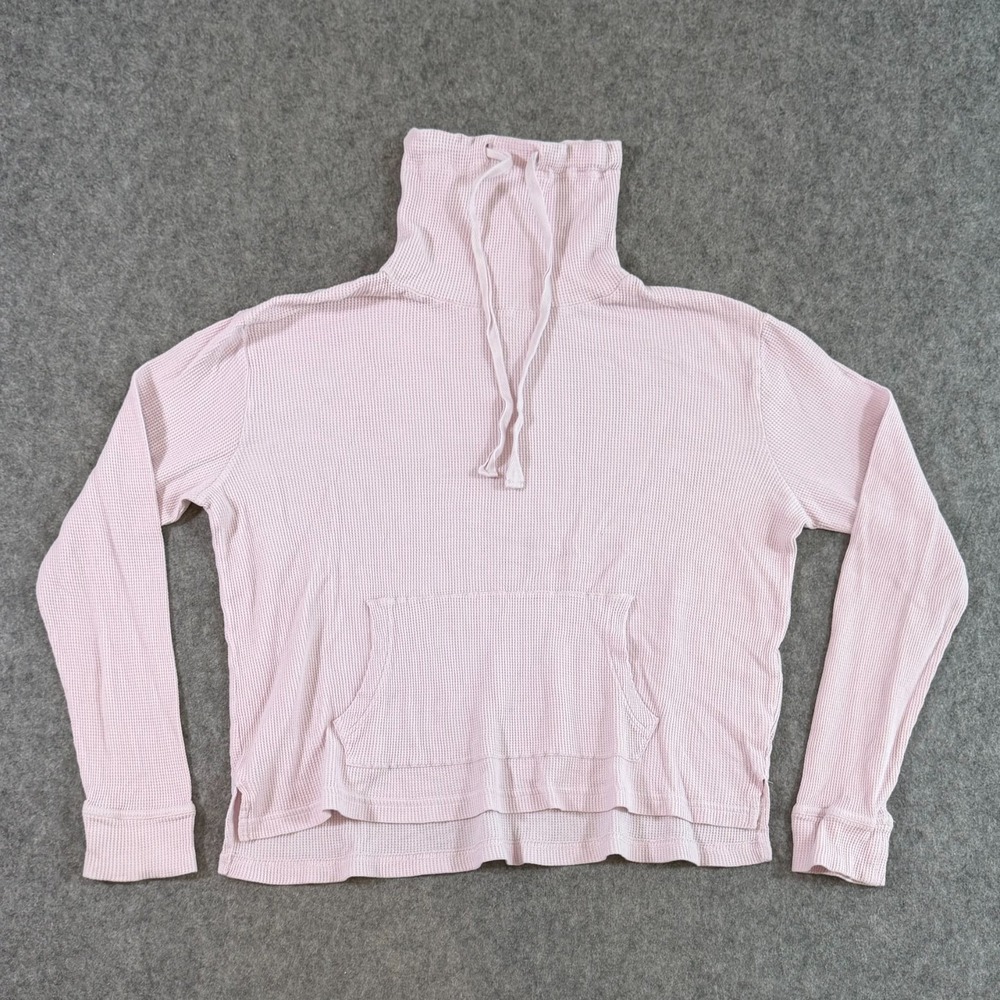 Pact Pink Organic Cotton Waffle Knit Funnel Neck Sweatshirt Women's Size Large